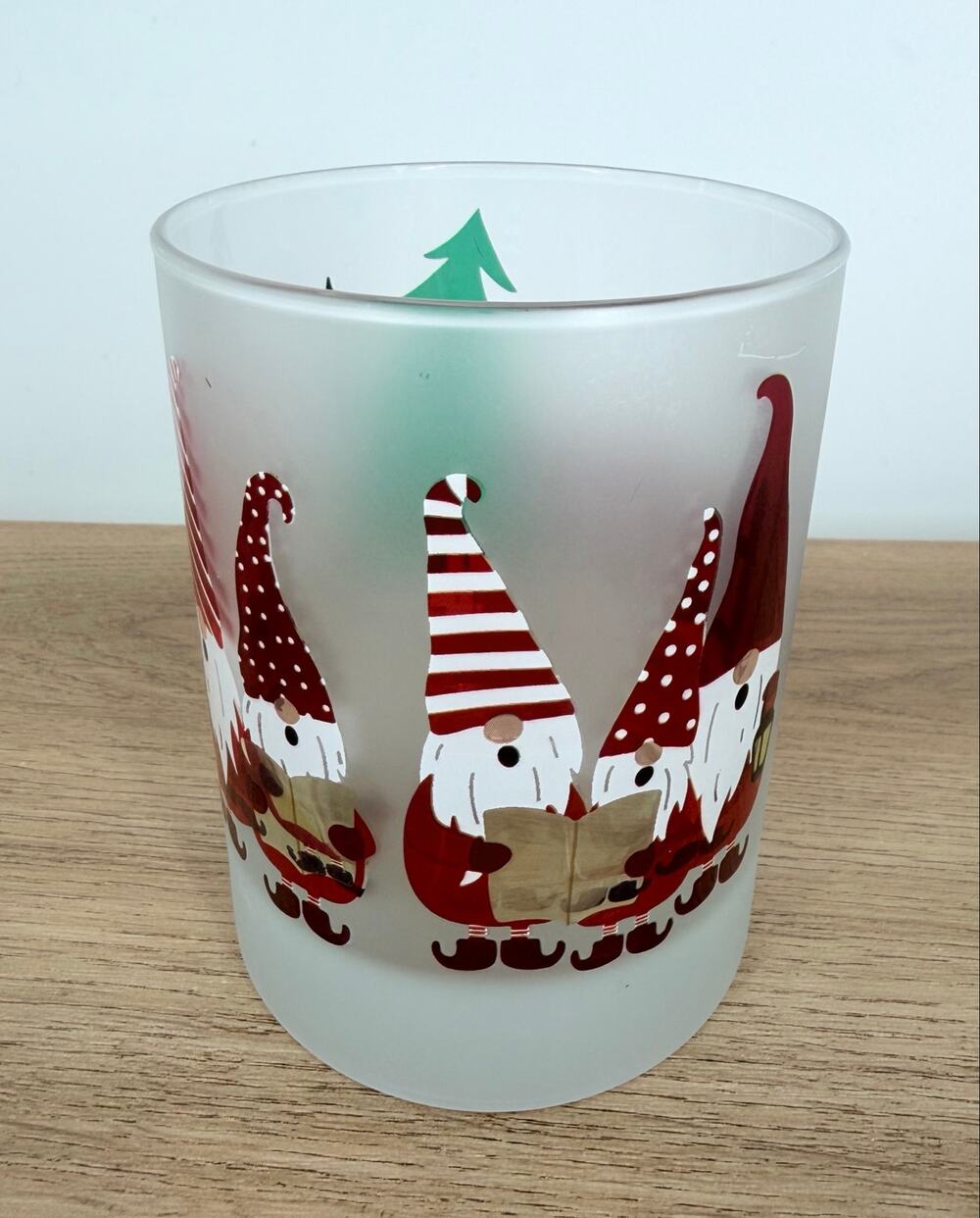 Vintage Culver Ltd Frosted Christmas Gnome Tumbler Glass Signed